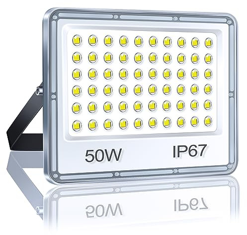 YIQIBRO 50W Focos LED Exterior, 5000LM 6500K Superbrillante Blanco Frío Luces LED Exterior, IP67 Impermeable Proyector para Jardín, Terraza, Garaje, Almacén, Fábrica, Taller