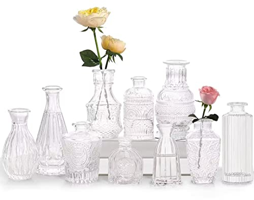 Set di mini vasi, 10 piccoli vasi in vetro, decorazione vintage, diverse misure, per decorazione da tavolo, centrotavola, decorazioni per matrimon