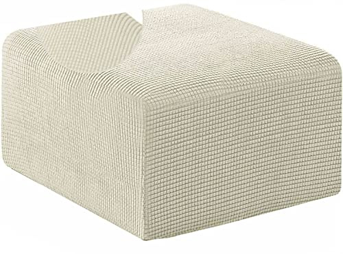 Fußhocker Sitzhocker Elastisch Husse für Sofa Fußbank Jacquard Überzug für Rechteckiger 33-45/62-76/80-100 cm Hocker Fußschemel Fußstütze Schonbezug Sofabezug ( Color : Beige , Size : M (62-76cm) )