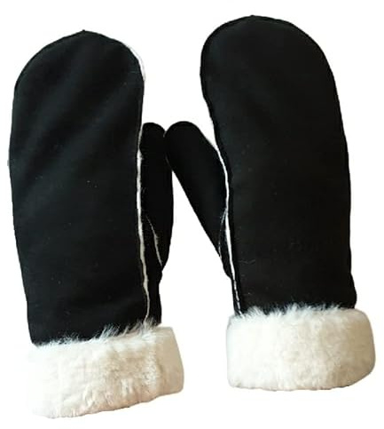 AXELENS Gants d’Hiver Femme Élégants en Cuir Suédé Écologique – Moufles Chaudes avec Doublure Polaire et Poignet en Fausse Fourrure – Taille S/M_Noir