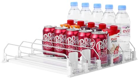 Drink Organizer for Fridge-White Automatic Pusher Glide,12oz 16oz 20oz-Soda Dispenser for Fridge-Holds up to 25 Cans
