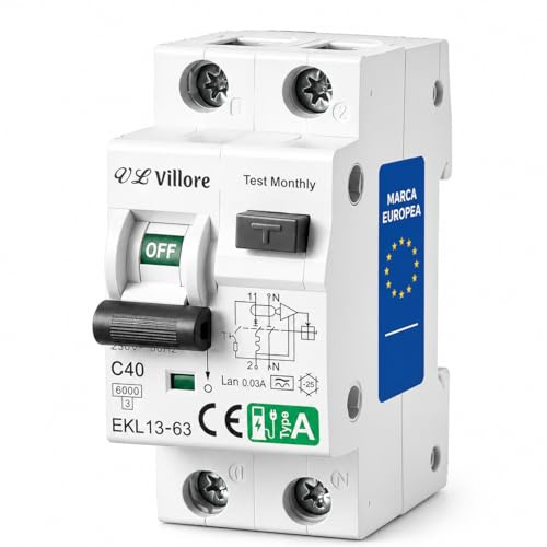 Interruptor diferencial superinmunizado Clase A -RCBO diferencial con magnetotérmico incorporado- SI, con protección sobrecorriente y fugas (40A, 2P, 30mA)