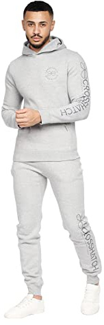 Crosshatch Mens Full Tracksuits Jogging Bottoms Gym Sweat Suits Hooded Full Set Sport Jacket Pant(L/METAMORPH-GREY MARL)