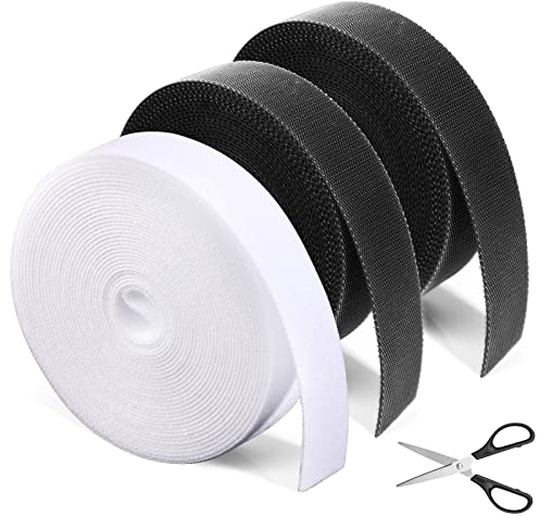 15m Klettband Beidseitig, 3 Rolle Schwarz undWeiß Klett Kabelbinder 20mm Breit, Wiederverschließbare Klettverschluss Klettbänder mit Schere, Kabelmanagement Kabelorganizer,