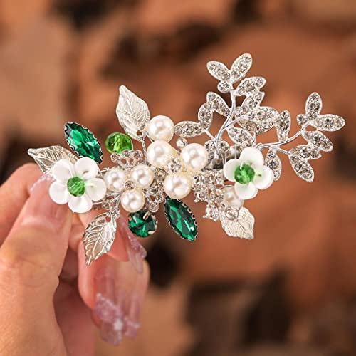 Ushiny Kristall Braut Hochzeit Haarspange Silber Perle Haarschmuck Blume Braut Haarklammer für Frauen und Mädchen
