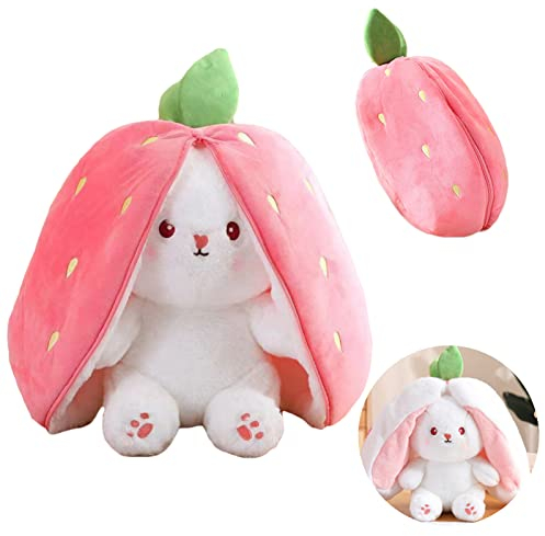 TROYSINC Cacher le lapin, doudou en peluche, motif de lapin, fraise, carotte, lapin, jeu de cache-cache, cadeau de Pâques pour enfants, garçons et filles (fraise, 18 cm)