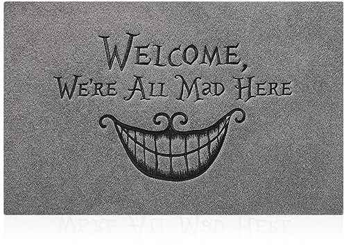 AOAOPQ Door Mats Indoor Outdoor Heavy Duty Door Mat Floor Indoor Inside Mats For Front Back Door We RE All Mad Here Mats, Entryway, Hallway Non slip Rubber Backing Doormats Light Grey