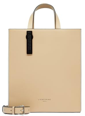 Liebeskind Berlin „Paper Bag M“ – Tote Tasche aus Leder mit Jacquard-Schultergurt und Logodetails – Damen-Tasche – Leder Handtasche Damen – Women’s Tote Bag