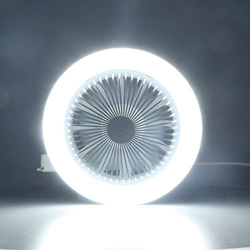 Petit Ventilateur De Plafond Silencieux E27 30 W Silencieux Réglable,Plafonnier LED avec Ventilateur, Petite Lampe De Ventilateur électrique, éclairage De Ventilateur Moderne pour Chambre, Cuisine, B