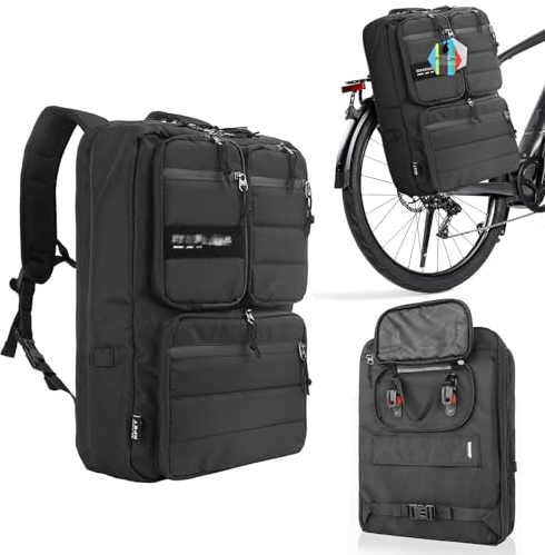 PELLOR 4in1 Fahrradtasche für Gepäckträger, 20L Fahrrad Rucksack Gepäckträgertasche mit Regenschutz, Laptop-Rucksack, Umhängetasche für Radfahren, Reisen, Studium und Geschäft, Schwarz