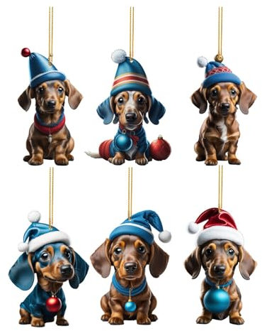 7 Stück Weihnachtsdeko Dackel Anhänger, Weihnachtsbaumschmuck Auto Spiegelanhänger Lustige Weihnachten Geschenke Niedliche Figuren Weihnachtsschmuck Weihnachtsbaum Decorations (G-Sky Blue, One Size)