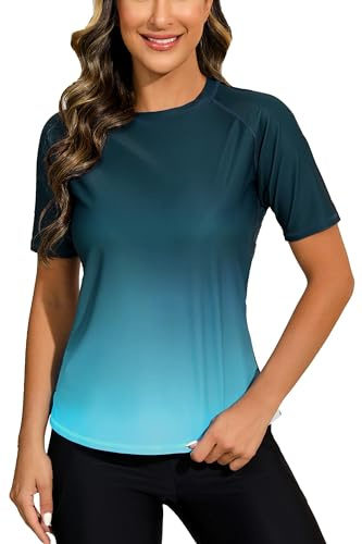 Halcurt UV Shirt Damen Rash Guard Kurzarm UPF 50+ Schnell Trocknender S-XXL | Sonnenschutz Schwimmshirt, Atmungsaktiv, Nur Schwimmoberteil, Raglan Ärmel