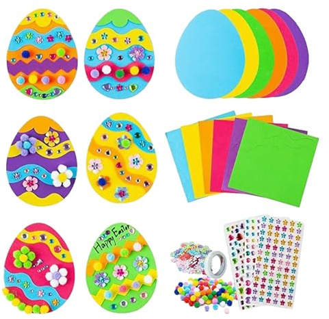 Ostereier Bastelset für Kinder, Ostern Anhänger Kunsthandwerk, Ostereier Bastelset für für Kinder, Kreatives Kunst und Bastelzubehör für DIY Kunst Projekt EVA-Aufkleber Pompon Dekoration Osterparty
