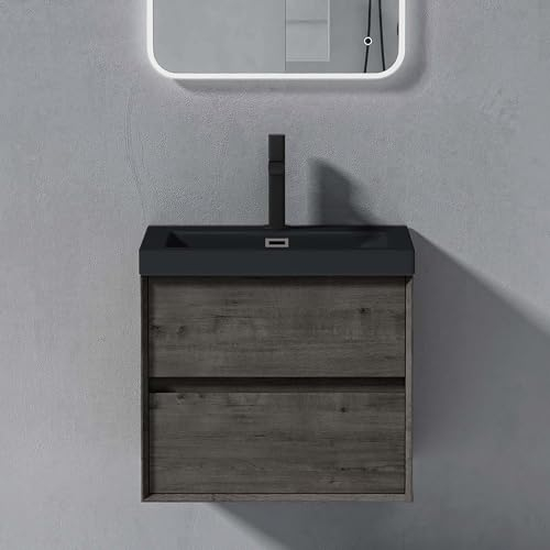 doporro Badmöbelset Waschbecken-Unterschrank mit Soft-Close in Grau-braun Wandhängender Badezimmerunterschrank BxTxH: 600x480x550 mm inkl. Mineralguss-Waschbecken Rimo