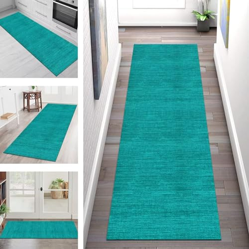 Teppich Läufer Küche Flur Korridor Teppichläufer Rutschfest Waschbar Lang Küchenteppich Meterware Flurteppich Küchenläufer Cyan Abstrakt 80X140CM Teppichmatten Dauerhaft Schlafzimmer Wohnzimmer