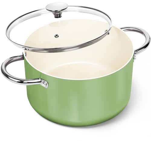 MICHELANGELO 24cm/5.7L Ceramic Stock Pot with Lid, Soup Pot with Lid, Nonstick Soup Pot with Ceramic Coating, Stockpot Induction Compatible Cooking Pot - Green
