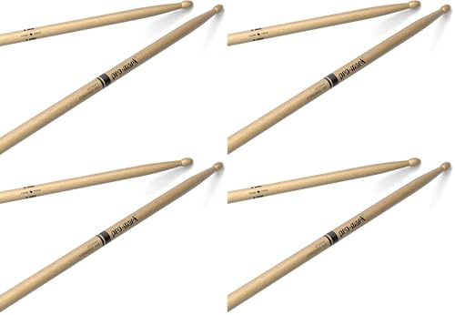 ProMark Drumsticks - Schlagzeug Sticks - Schlagzeugsticks - Klassischer Vorwärts 747 Drum Sticks - Ovale Holzspitze - Hickoryholz - 1 Paar (Packung mit 4)