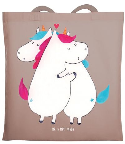 Mr. & Mrs. Panda Shopping Tasche Einhorn Mitteilung - Geschenk, Lustig, Spruch, Unicorn, Valentinstag, Jutetasche, Laptoptasche, Strandtasche, Jutebeutel, Liebe