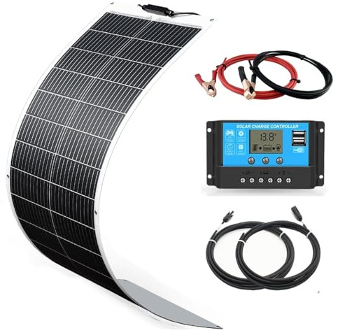 WUZECK Solarpanel-Kit Flexibel 100W 12V Solaranlage Wohnmobil Boot | Solarmodul Komplettset Mit 20A Solarladeregler+Solarkabel, für 12v Batterien Wohnwagen, Camper Autodach Balkon