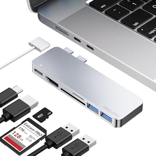 iMounts USB C Hub Silber – HDMI, Thunderbolt, USB 3.0 & SD-Kartenleser Adapter für MacBook Air/Pro M2/M3/M4/M5 (Silver)
