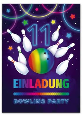 Junaversum 12 Einladungskarten zum 11. Kindergeburtstag Bowling Kegeln Jungen Mädchen Einladungen elfte Geburtstag Kinder