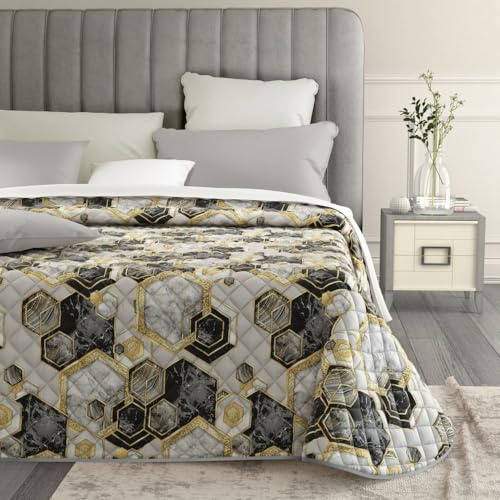 MAXIME MAISON - Tagesdecke 220x265 cm Cosmo Nero, Tagesdecken Frühling/Sommer (100 gr/mq) Steppdecke Unterfüttert, Gesteppt, Weiche Mikrofaser, Made in Italy