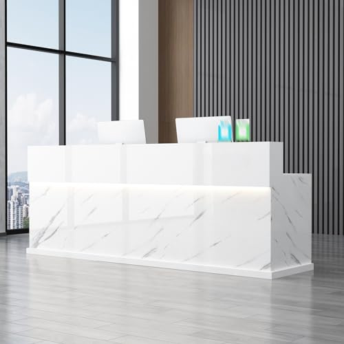 YVYKFZD Empfangstheke mit Theke, große Rezeptionstheken, Empfangstresen fürs Büro mit abschließbaren Schubladen, Rezeption verkaufstheke für Einzelhandelskassen(White Texture,55.1x23.6x39.3)