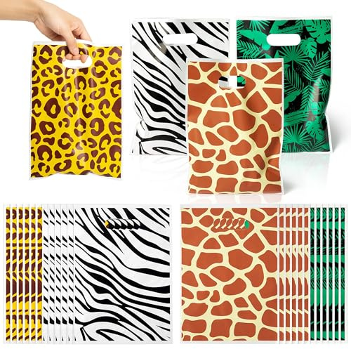 40 Stück Geschenktüten Kindergeburtstag, Mitgebsel Tüten Dschungel Partytüten Geschenktüte mit Hohlem Griff Gift Bags Kids Birthday, für Verpacken von Geschenken, Spielzeug, Kleinen Gegenständen