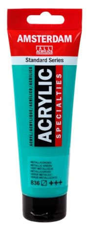 Amsterdam Standard Series Acrylic Paint, Metallic Green 836, Semi-Transparent, Lightfast, 120ml