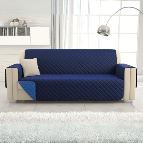 L'ANTICO ARCOLAIO - Copridivano 3 Posti con Braccioli, Antigraffio Gatto, Antiscivolo in Microfibra Double Face, Fodera Copri Divano (Blu/Azzurro)