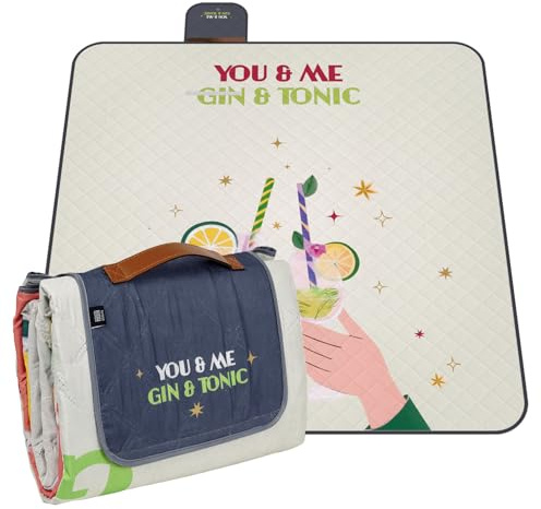 PERLETTI Picknickdecke Wasserdicht Faltbar Groß 200x200 - Outdoor Camping Decke mit Tragegurt - Stranddecke Strandmatte Washbar für Strand Park Festival Picknick (Gin & Tonic, 200x200 cm)