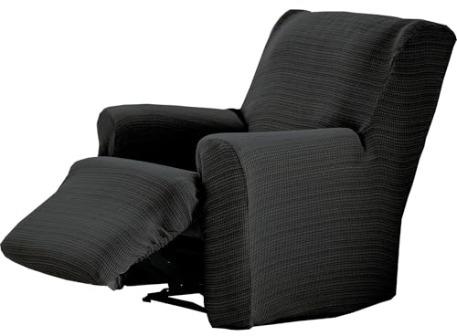 ECOMMERC3 | Funda Sillón Pies Juntos Relax Elástica de Jacquard – Funda Sillón Gris Oscuro Ajuste Sola Pieza, Transpirable y Antidesgaste, Fácil de Poner y Quitar