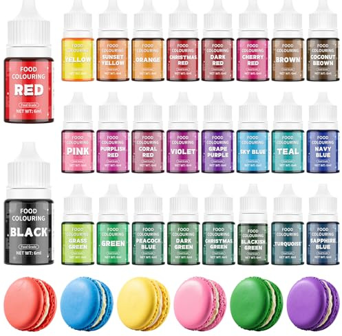 Waysroma Food Colouring 26 Colours, Vibrant Cake Coloring Liquid Set for Dessert Decorating, Food Grade Food Dye for Icing, Fondant, Cookies, Macaron, Donuts - 6 ml/Bottles