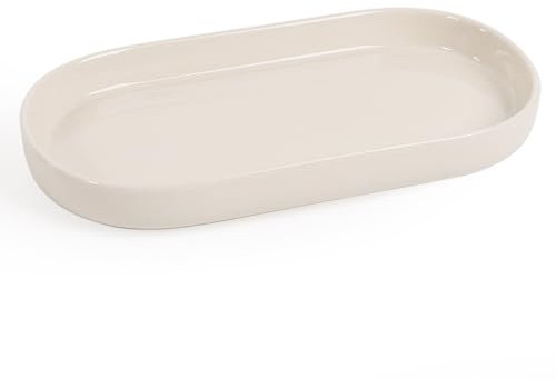 Autumnlife Badezimmer Tablett Dekotablett, Keramik Deko Ablageschale Kleines Oval Tablett für Toilette und Waschtisch Badewanne Küchenspüle - Cremeweiß