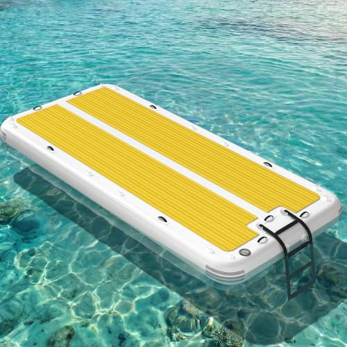 15'x6.5' Inflatable Floating Dock Platform with 5mm EVA Anti-Slip Pad, Mesa Dock Floats Up to 15 People, Inflatable Island, Swim Platform Quick Inflation, Floating Mats for Lakes Boats Water
