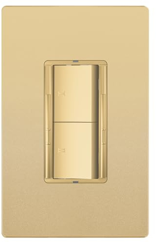 LIDER Dual Rocker Light Switch and Slide LED Dimmer, Combination Light Switch and Dimmer, 1-Pole, No Neutral Required, Wall Plate Included, UL Listed, Thermoplastic, Matte Gold, 1-Pack