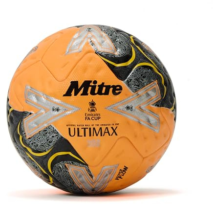 Mitre Ultimax Pro FA Cup Football | Official Emirates FA Cup Match Ball | Hyperfoam Power Cushioning | Elite Performance Football, Orange/Black/Red, 5 UK