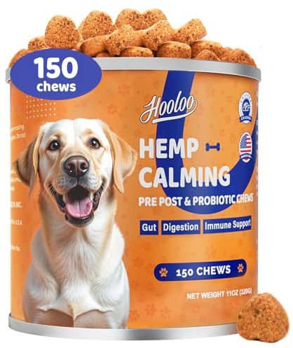 HOOLOO Calming Dog Treats with Pre, Pro & Postbiotic Digestive for Dogs, Gut Health, Sensitive Tums, Anal Glands, Scooting, Loose Stools, Smelly, Itchy Ears, Reduce Stress, Fear, Barking, 150 Count
