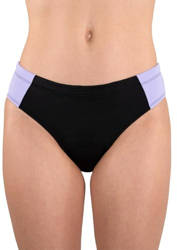 MYLILY Maillot de Bain Menstruel Filles & Adolescentes | Coupe Sport | Piscine, Mer & Plage | Culotte de Bain Femmes | 4 Tampons, Anti-Fuite, Oeko-TEX, Végan | Noir/Lilas, 158/164 (3XS)