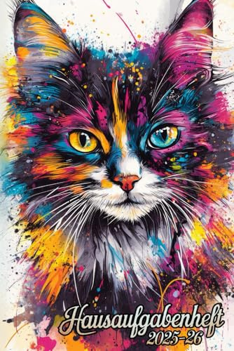 Hausaufgabenheft 2025-2026 | Katze: Schülerkalender mit Stundenplänen | DIN A5 | für Grundschule oder Gymnasium mit Coolem Motiv | Für Jungen und Mädchen.