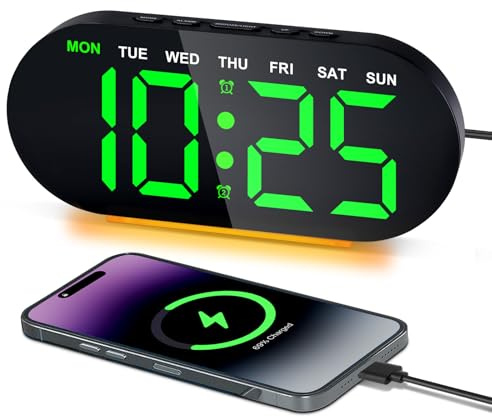 Foyucool Sveglia Digitale Luce Notturna, Orologio da Comodino con Display LED 7 Pollici, 3 Livelli di Luminosità, Funzione Snooze, USB, Data, Settimana, Temp, Doppia Sveglia​