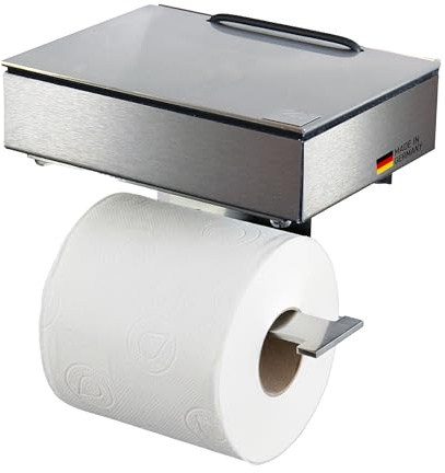 Toilettenpapierhalter mit Feuchttücherbox - Gehäuse Matt & Abdeckung Edelstahl - befüllbar von Rechts - Wandhalterung 2-in-1, Feuchttuchbox & Klopapierhalter aus Edelstahl, Made in Germany