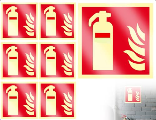 Emezddo 6 Stück Feuerlöscher Schild,PVC Nachleuchtend Selbstklebend Feuerlöscher Hinweisschild Aufkleber,verwendet für Haus Büro Baustelle und Auto