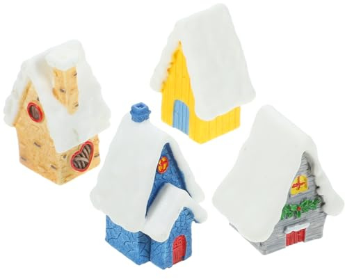 MAGICLULU Lot De 4 Figurines De Noël Miniatures en Résine pour Décoration De Maison Village Maison Fête