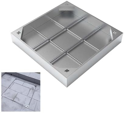 LMXRYPD Couvercle et Cadre de Regard Carré en Acier Inoxydable, Caillebotis Exterieur Metal, Regard Invisible, pour Garage, Drain Extérieur, éPaisseur 3 mm(50cm/19.6in)