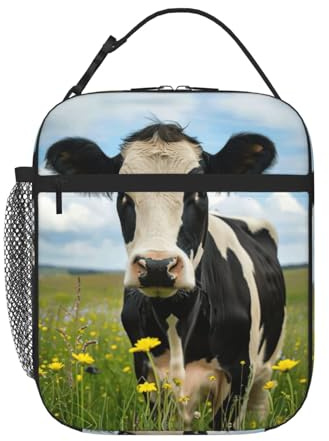Kfjghhl Lonchera aislada de vaca lechera para mujeres adultas, bolsa de almuerzo, bolsa de almuerzo, escuela, picnic, viajes, barbacoa