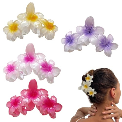 KEWUF Paquete de 3 Pinzas de Flores para Mujer - pinzas pelo mujer pinza flor Accesorios para el Cabello Hawaiano, Plumeria para Cabello Grueso