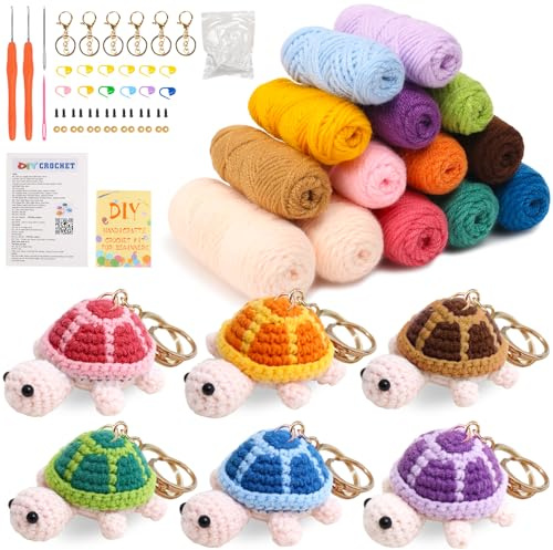 Minnhua 6PCS Häkeln für Anfänger Tiere Häkelset Schildkröte Strickset | für Erwachsene Anfänger Stricken Set für Geschenk Crochet Kit mit Video Anleitung Häkelnadel Garn DIY Häkel Zubehör Bastelset