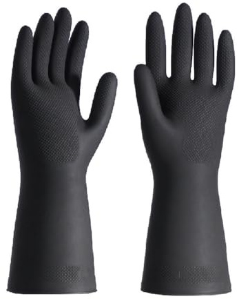 6 Pack (3Pairs) Thicken Rubber Gloves, Non-slip, Bouncy, Reusable Cleaning Gloves, Without Pungent Smell, length 12.2IN (Black, Large)