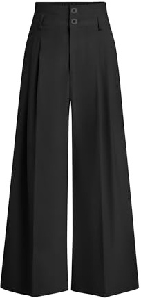 PRETTYGARDEN Womens Spring Wide Leg Palazzo Pants 2026 Trendy Loose Button High Waist Pleated Work Business Casual Trousers (Black,Small)